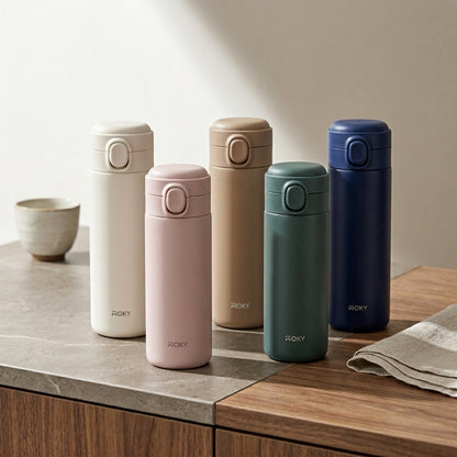WOKY ワンプッシュタンブラー 400ml｜片手で飲める真空断熱ボトル・TICERAコーティング